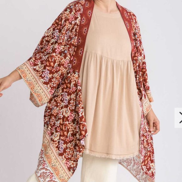 Tops - 251.Women's Floral Mixed Print Open Front Hi-Lo Kimono Top NWT